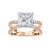 Solitaire Criss Cross Hidden Halo Engagement Lab Grown Diamond Ring