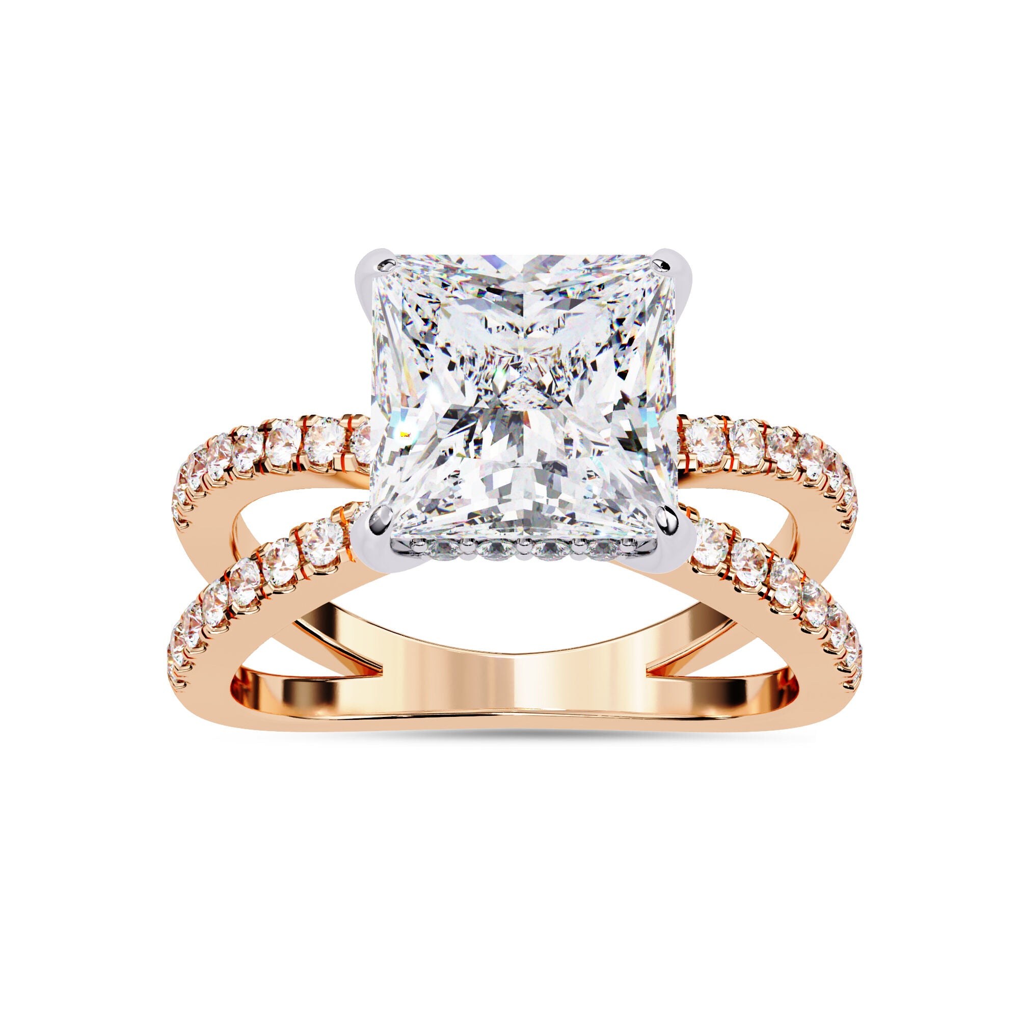 Solitaire Criss Cross Hidden Halo Engagement Lab Grown Diamond Ring
