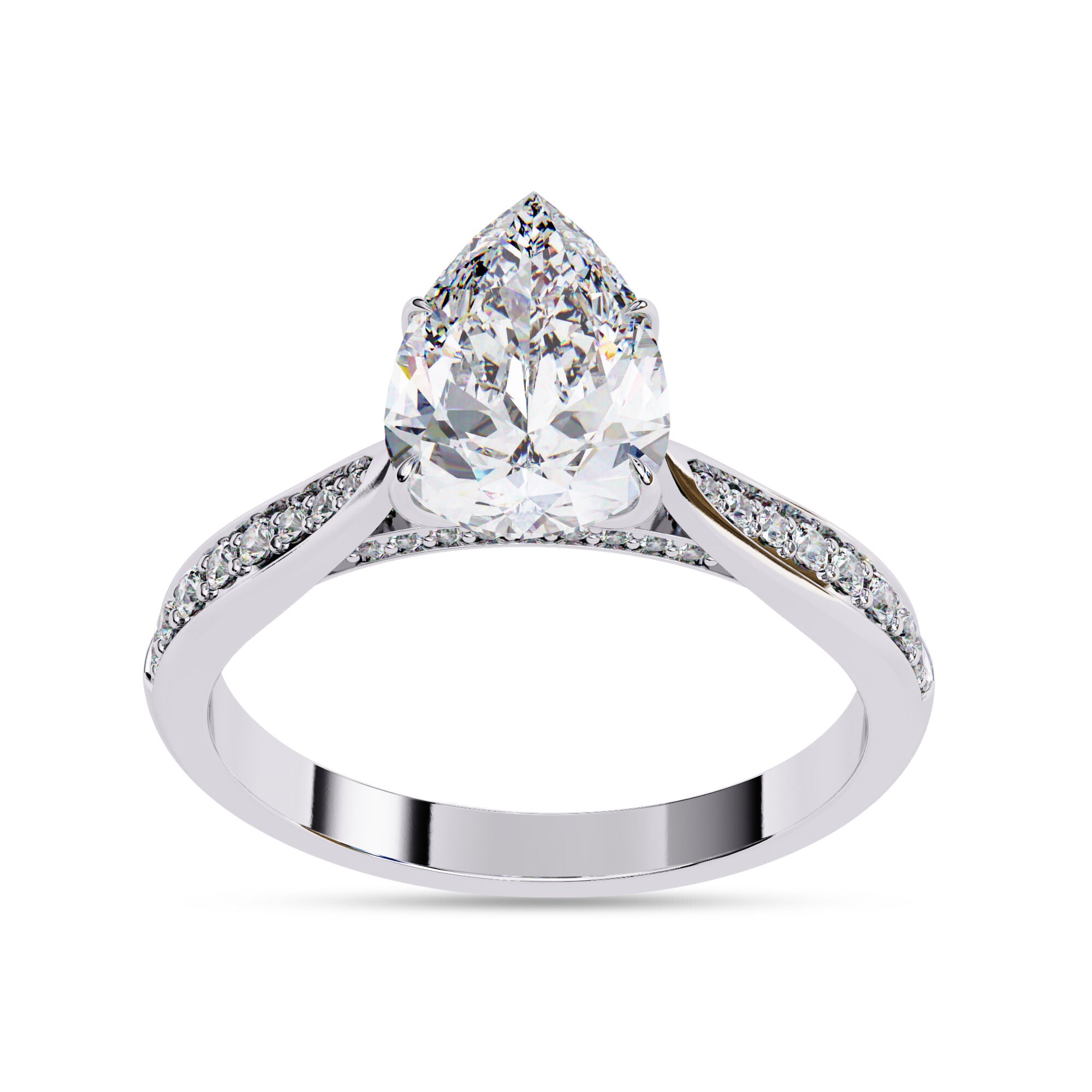 4 Prong Pear Cut Solitaire Engagement Lab Grown Diamond Ring