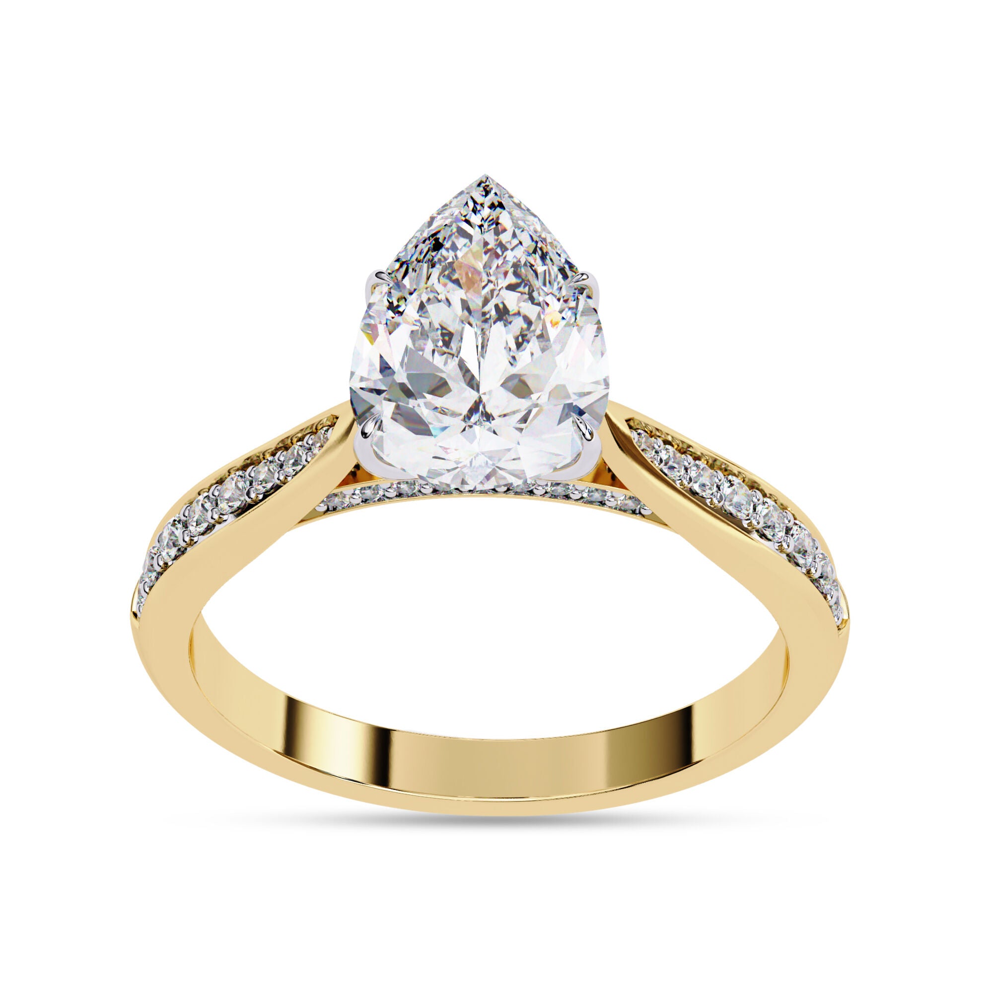 4 Prong Pear Cut Solitaire Engagement Lab Grown Diamond Ring