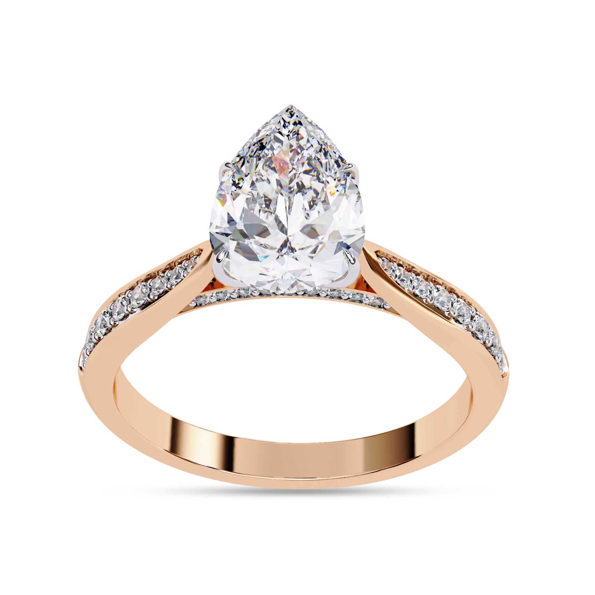 4 Prong Pear Cut Solitaire Engagement Lab Grown Diamond Ring