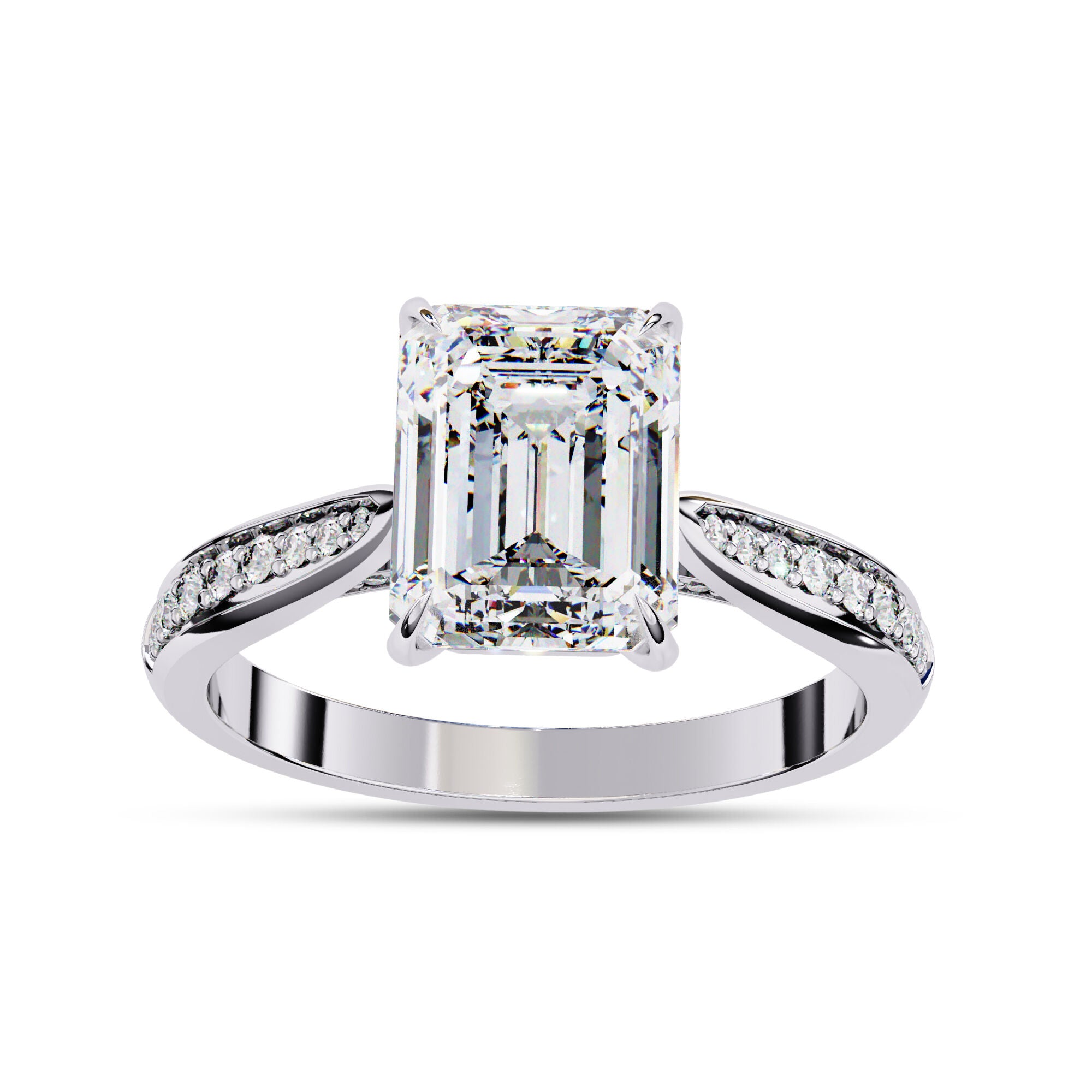 4 Prong Emerald Cut Solitaire Engagement Lab Grown Diamond Ring