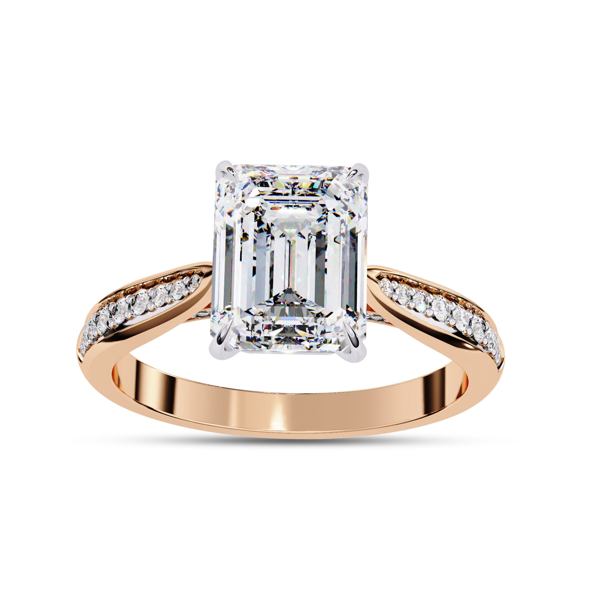 4 Prong Emerald Cut Solitaire Engagement Lab Grown Diamond Ring