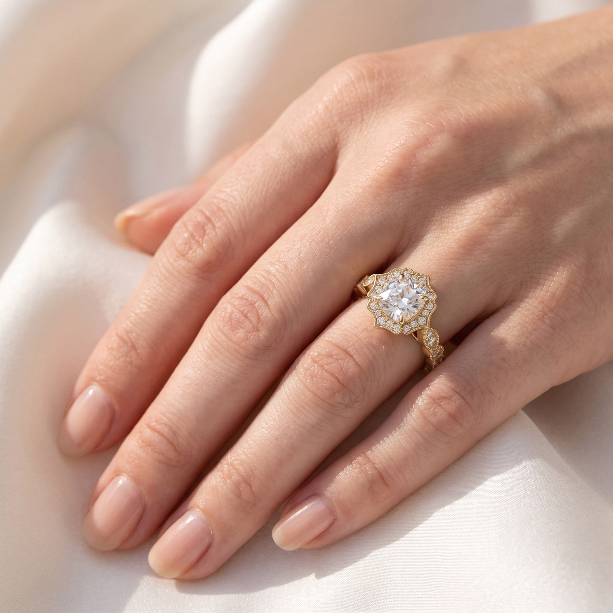 Floral Halo Lab Grown Diamond Engagement Ring