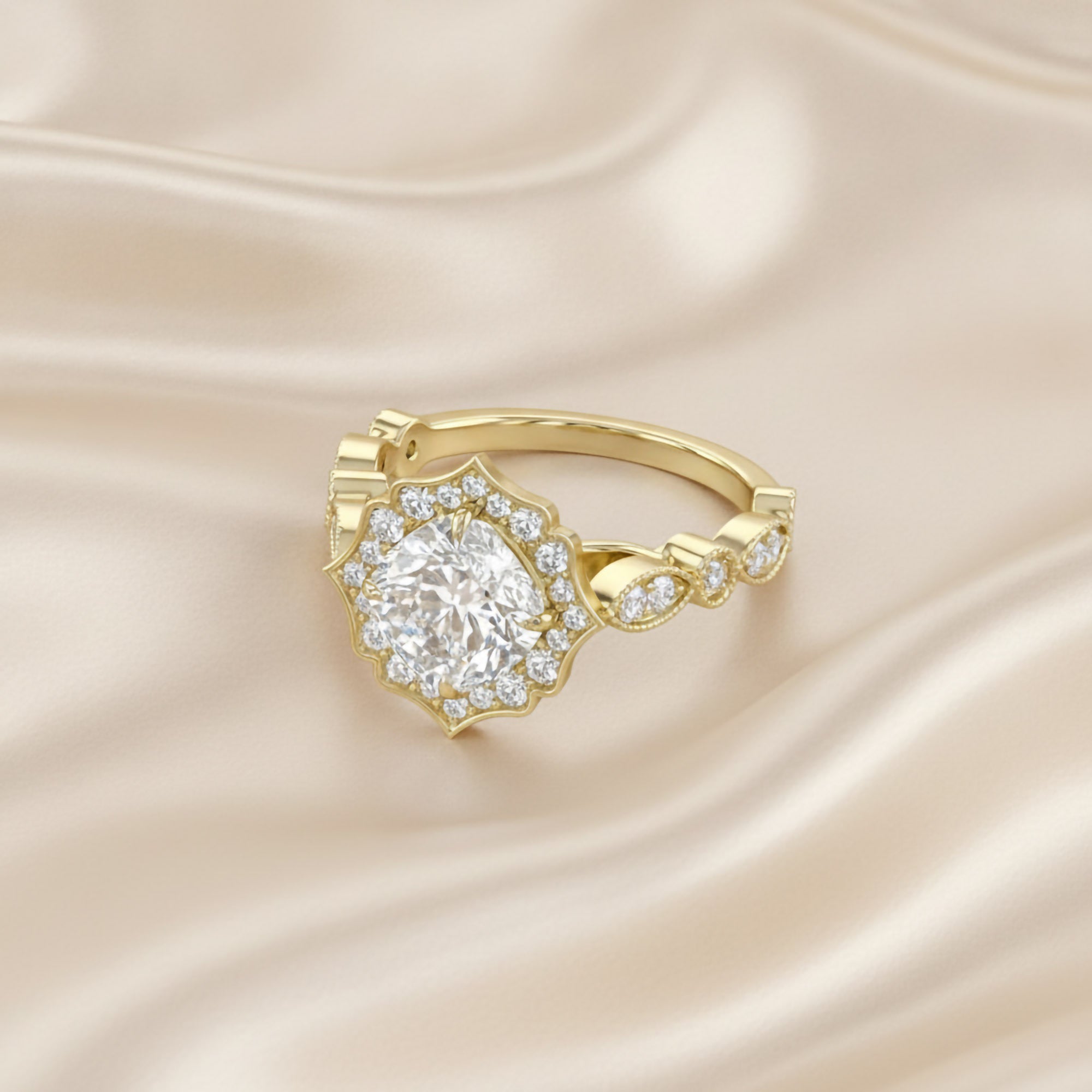 Floral Halo Lab Grown Diamond Engagement Ring