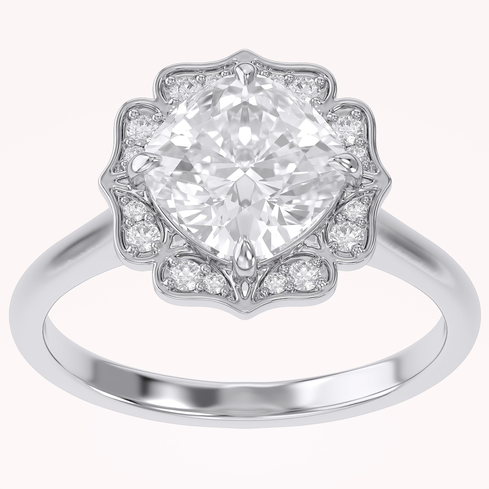 Floral Halo Solitaire Lab Grown Diamond Engagement Ring