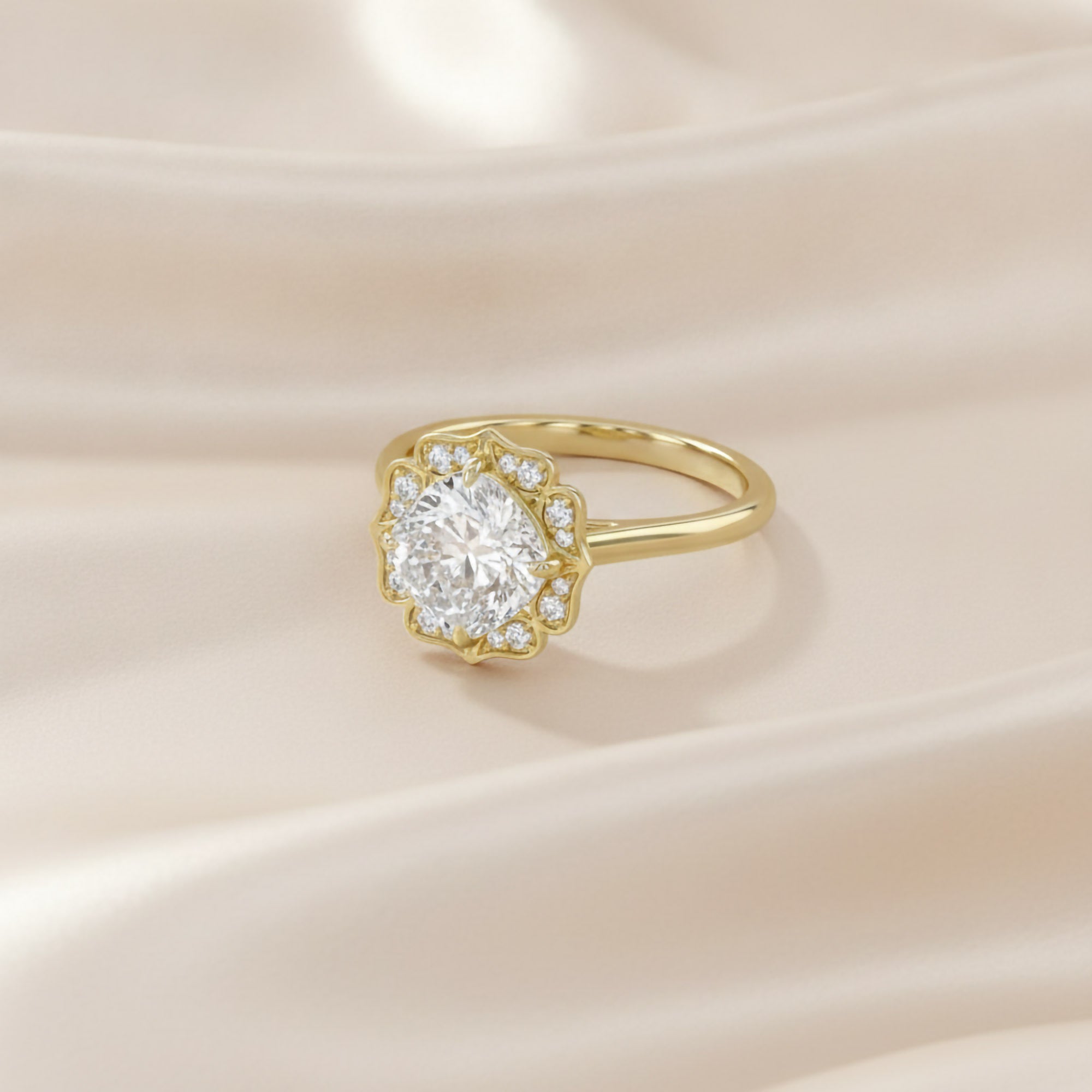 Floral Halo Solitaire Lab Grown Diamond Engagement Ring