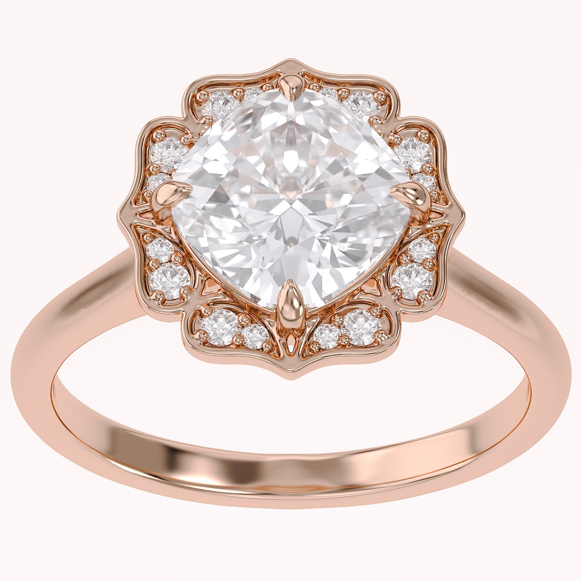 Floral Halo Solitaire Lab Grown Diamond Engagement Ring