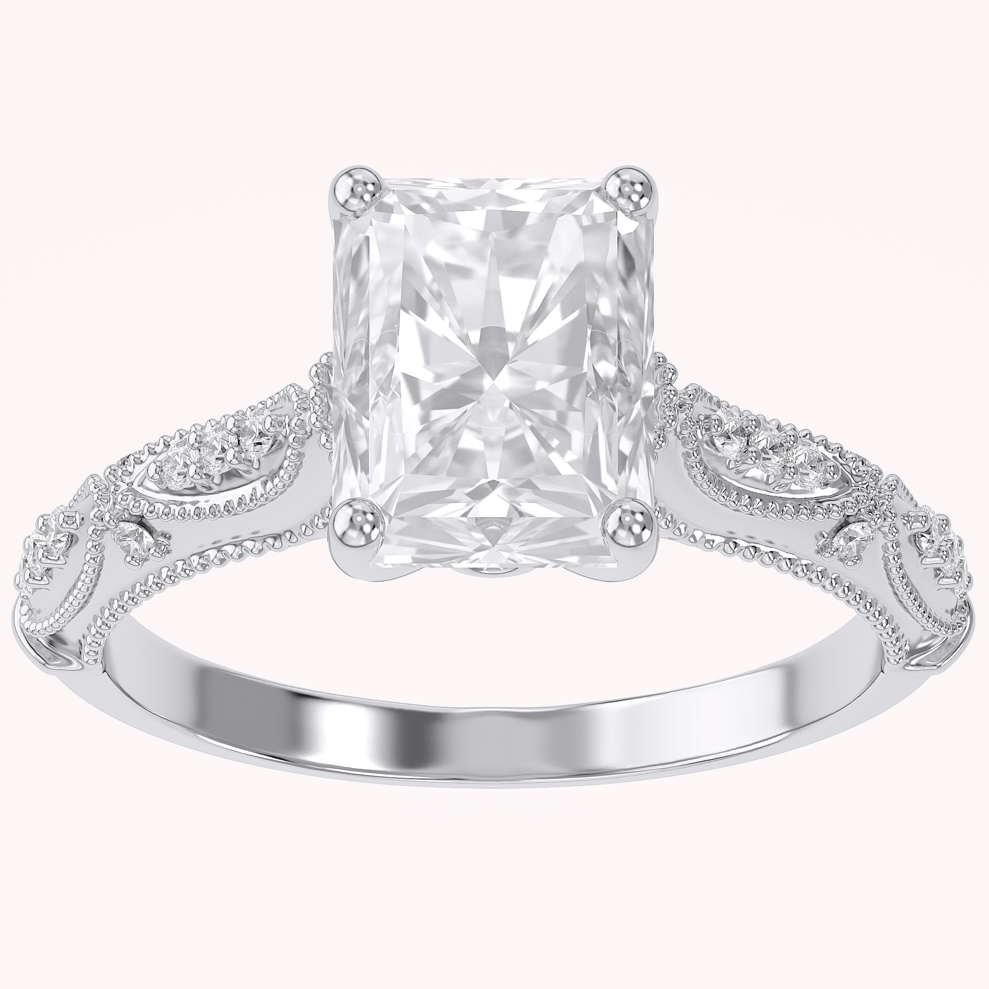 Beaded Solitaire Lab Grown Diamond Engagement Ring