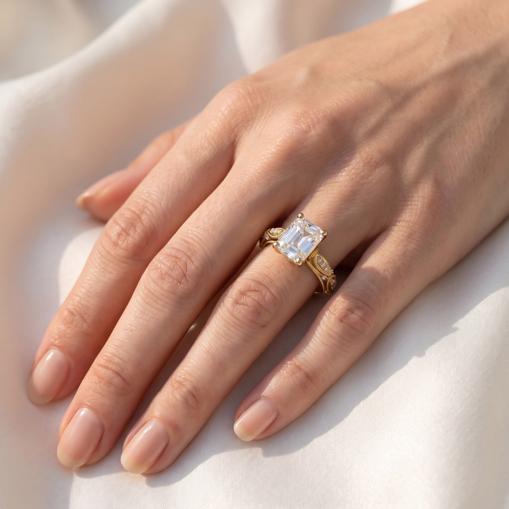 Beaded Solitaire Lab Grown Diamond Engagement Ring