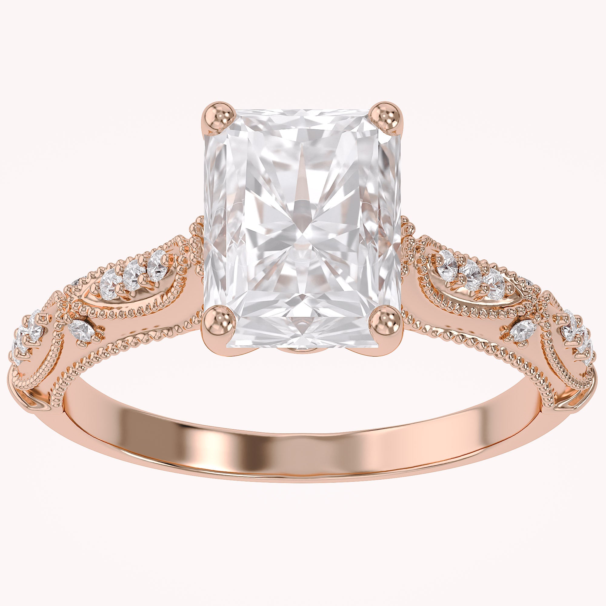 Beaded Solitaire Lab Grown Diamond Engagement Ring