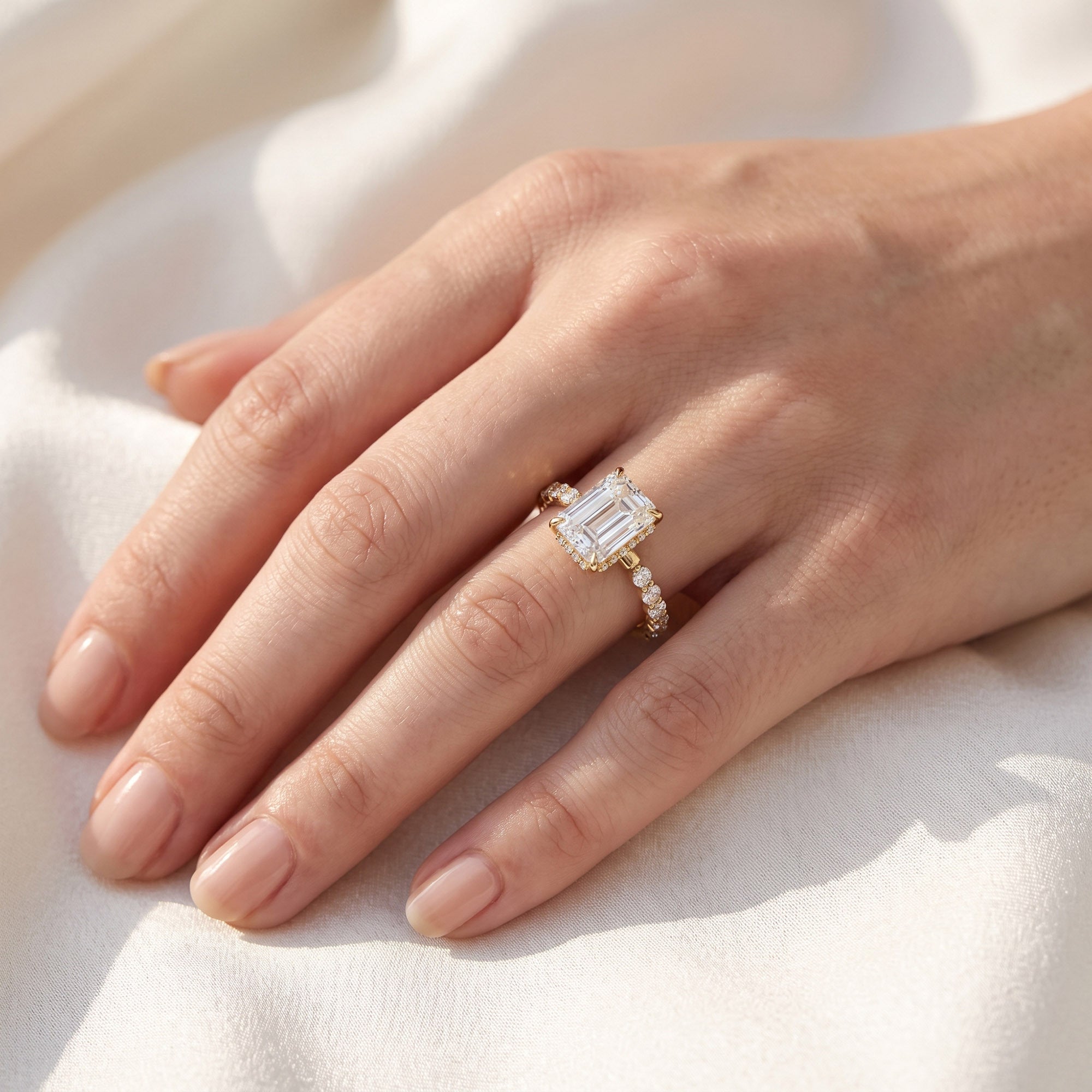 Half Eternity Solitaire Lab Grown Diamond Engagement Ring