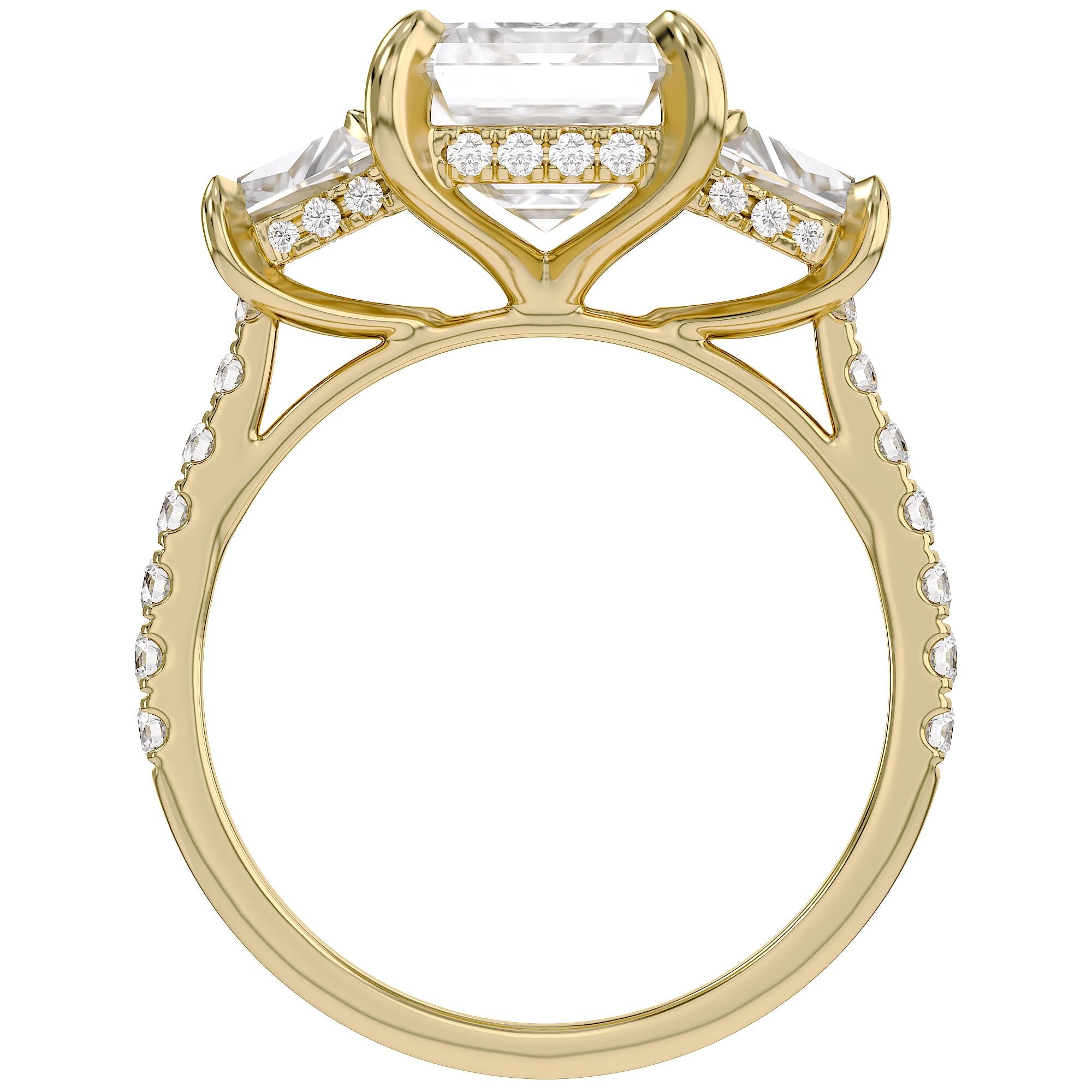 3 Stone Hidden Halo Lab Grown Diamond Engagement Ring