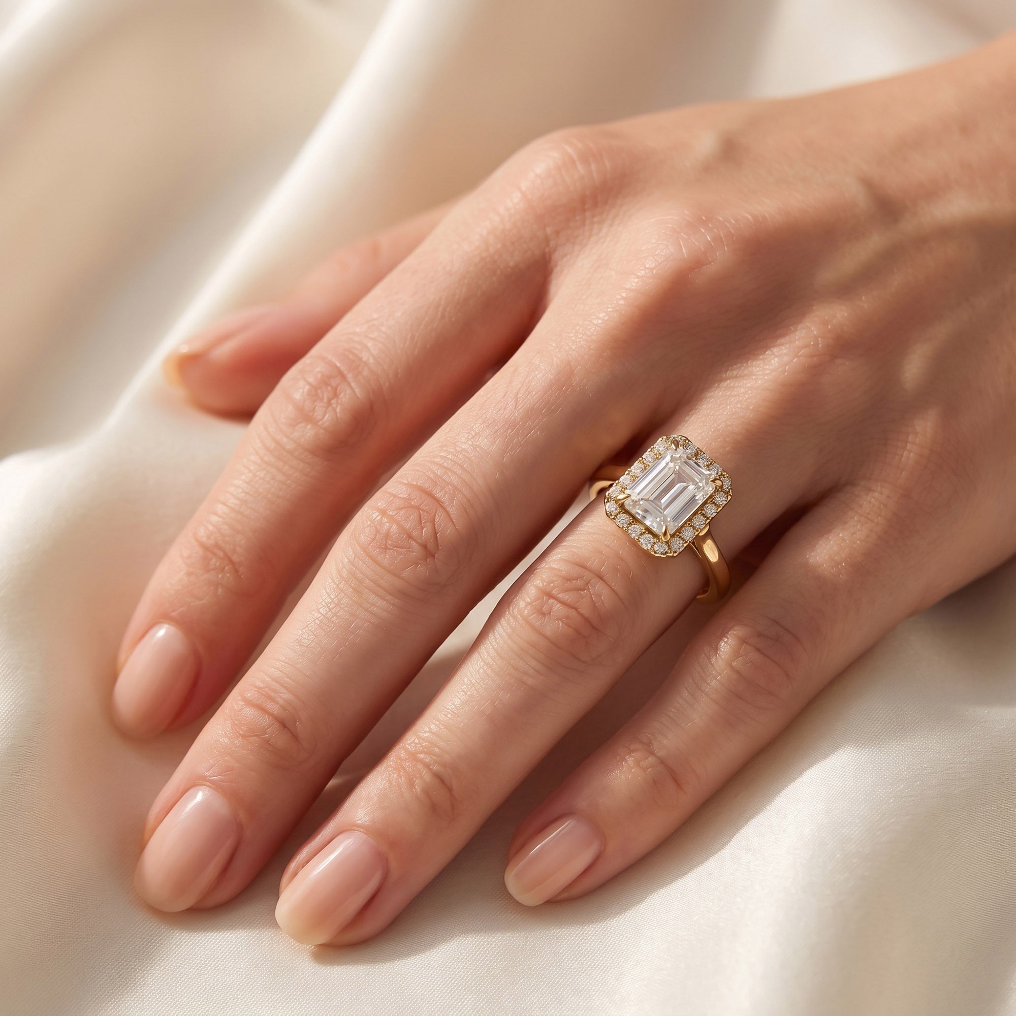 Radiant Cut Halo Solitaire Lab Grown Diamond Engagement Ring