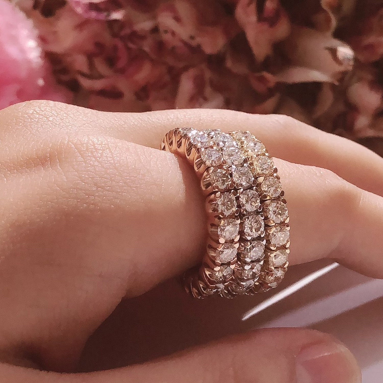 Round Shape Lab Created Moissanite Stretchable Eternity Engagement Ring for Women