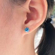 Solitaire Stud Earrings Simulated Birthstone 925 Sterling Silver