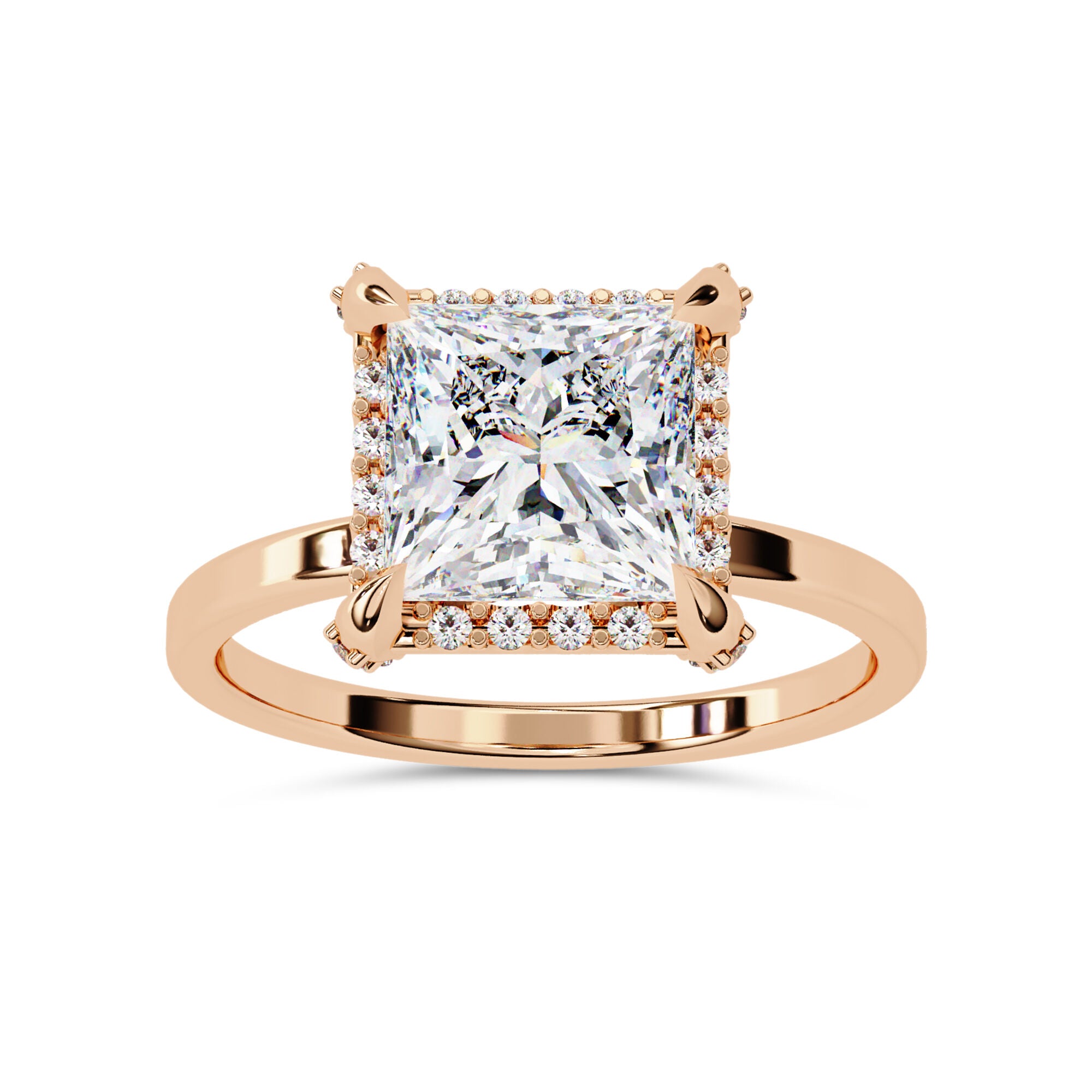 Halo Solitaire Engagement Ring Princess & Round Lab Grown Diamond