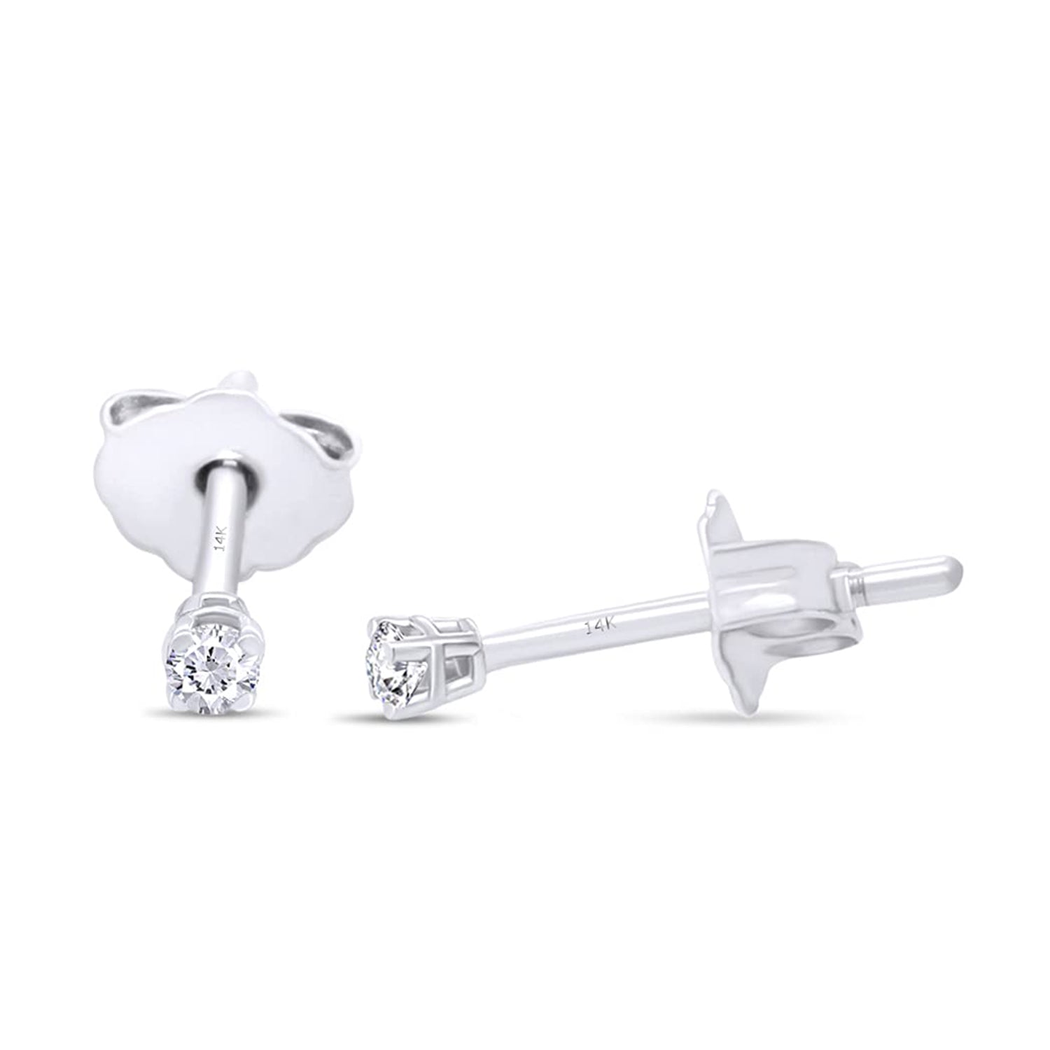 Round Natural Diamond Stud (IGI Certified 0.70 ct & up) Popular Plus Quality Push Back Earrings in 14k Solid Gold, 0.04 Ctw & Up For Her