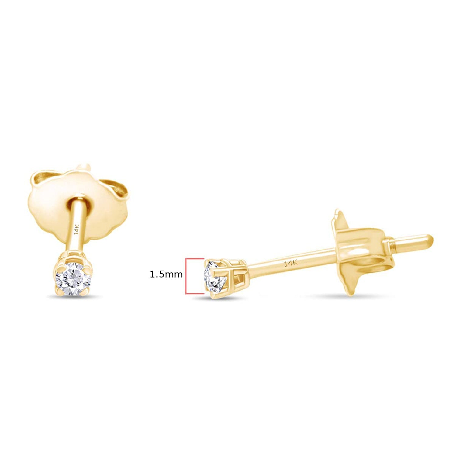 Round Natural Diamond Stud (IGI Certified 0.70 ct & up) Plus Quality Friction Back Earrings in 14k Solid Gold, 0.04 Ctw - 2.00 Ctw Gift For Her