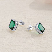 Rey Emerald Gemstone Solitaire Stud Earrings