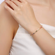 Multi Color Rainbow Cubic Zirconia Tennis Bracelet Sterling Silver