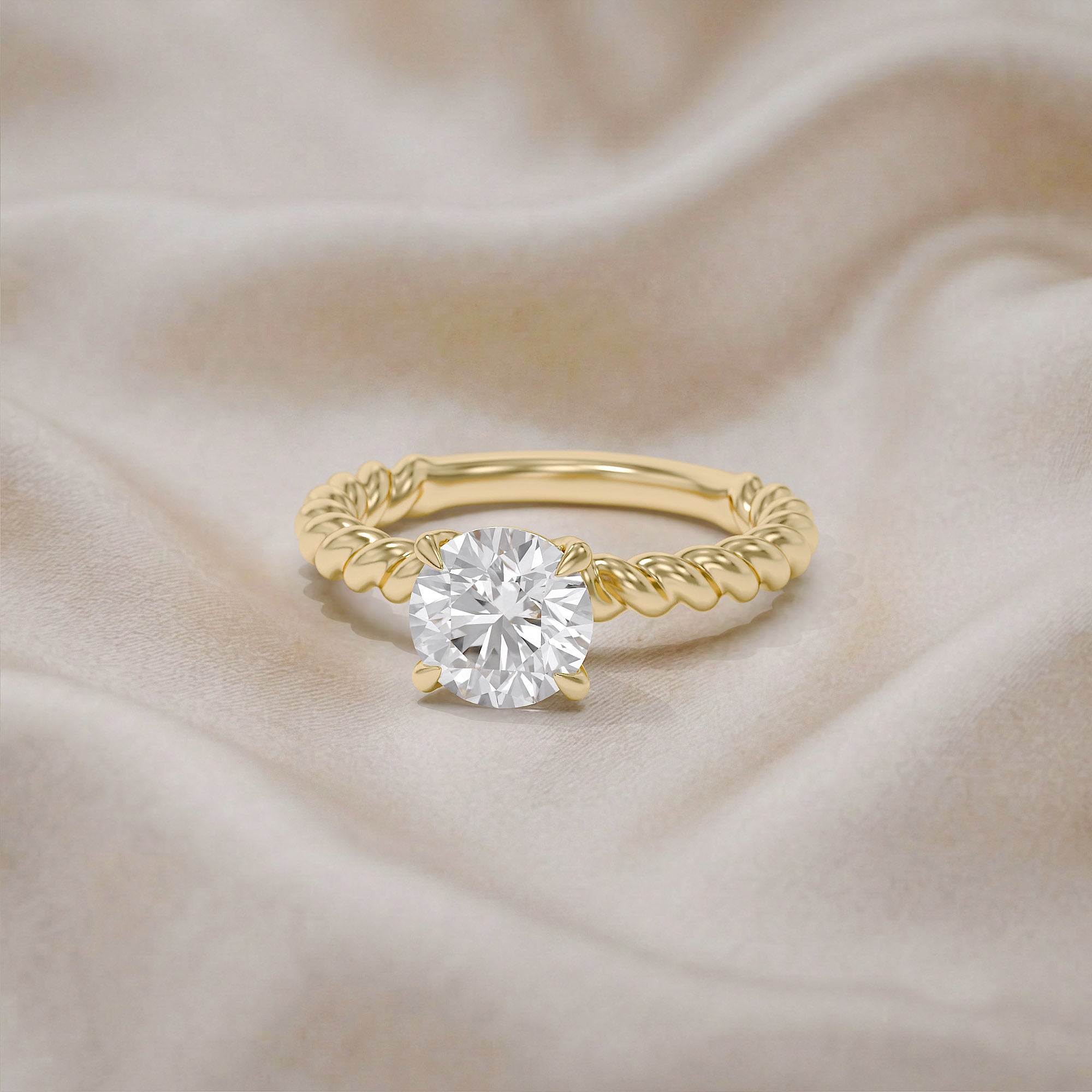 Twisted Rope Solitaire Engagement Ring Lab Grown Diamond