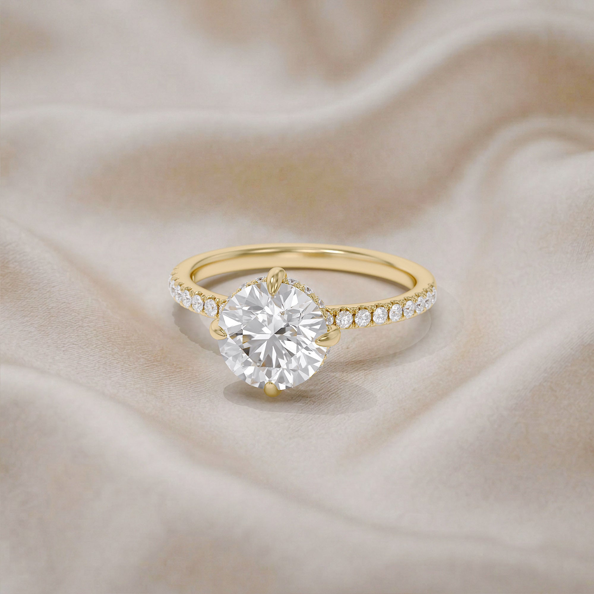 Hidden Halo Solitaire Engagement Ring Center 8.5mm Lab Grown Diamond