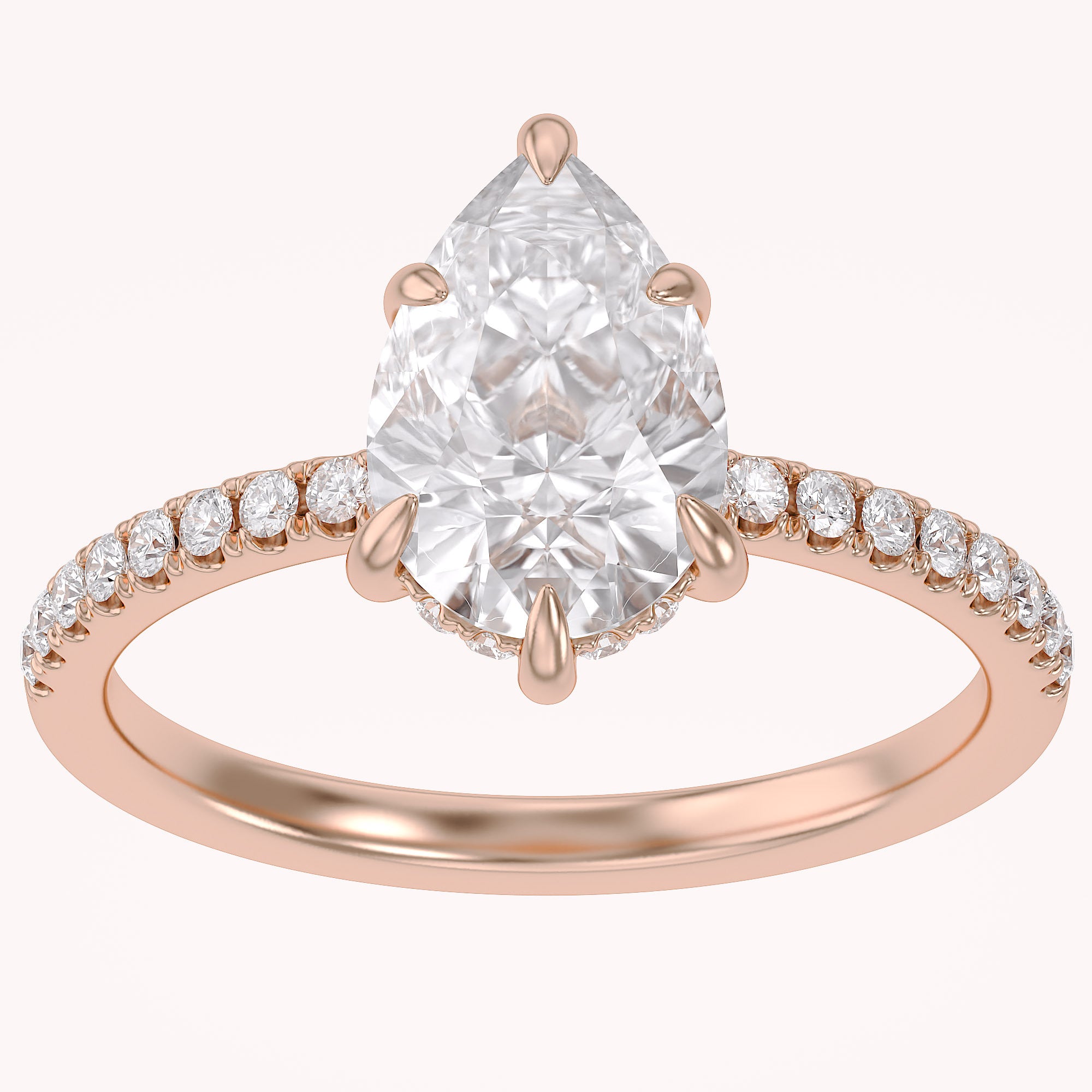 Hidden Halo Solitaire Engagement Ring 10x7mm Lab Grown Diamond