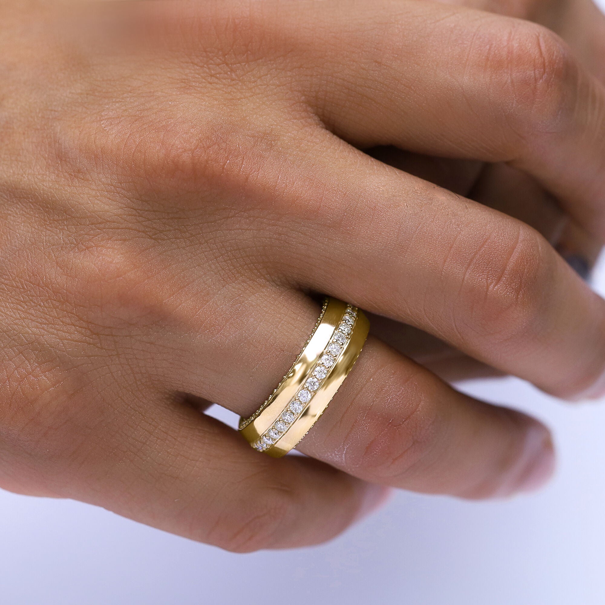 Lab Created Moissanite Men’s Eternity Wedding Band Ring
