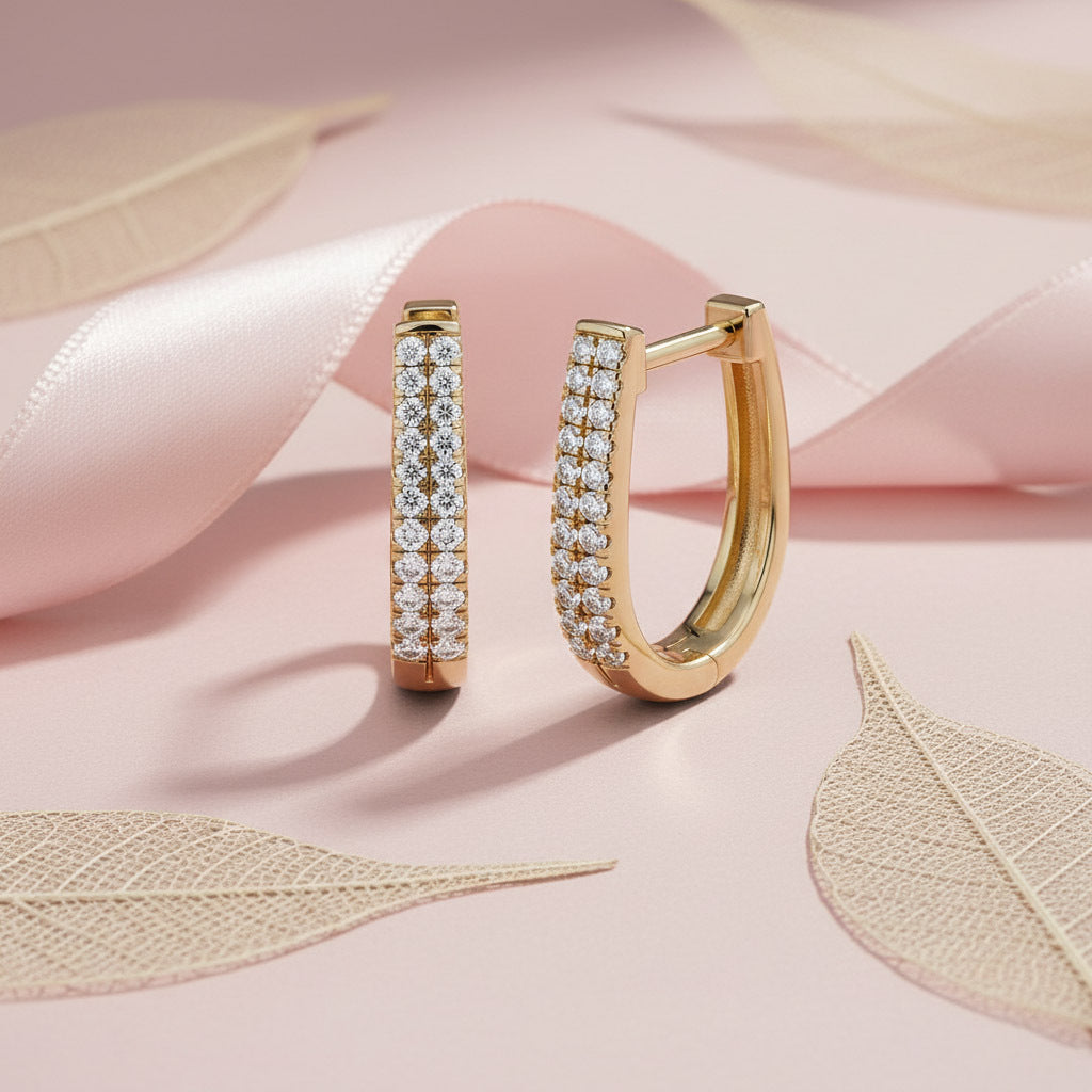 Double Row Huggie Lab Grown Diamond Hoop Earrings