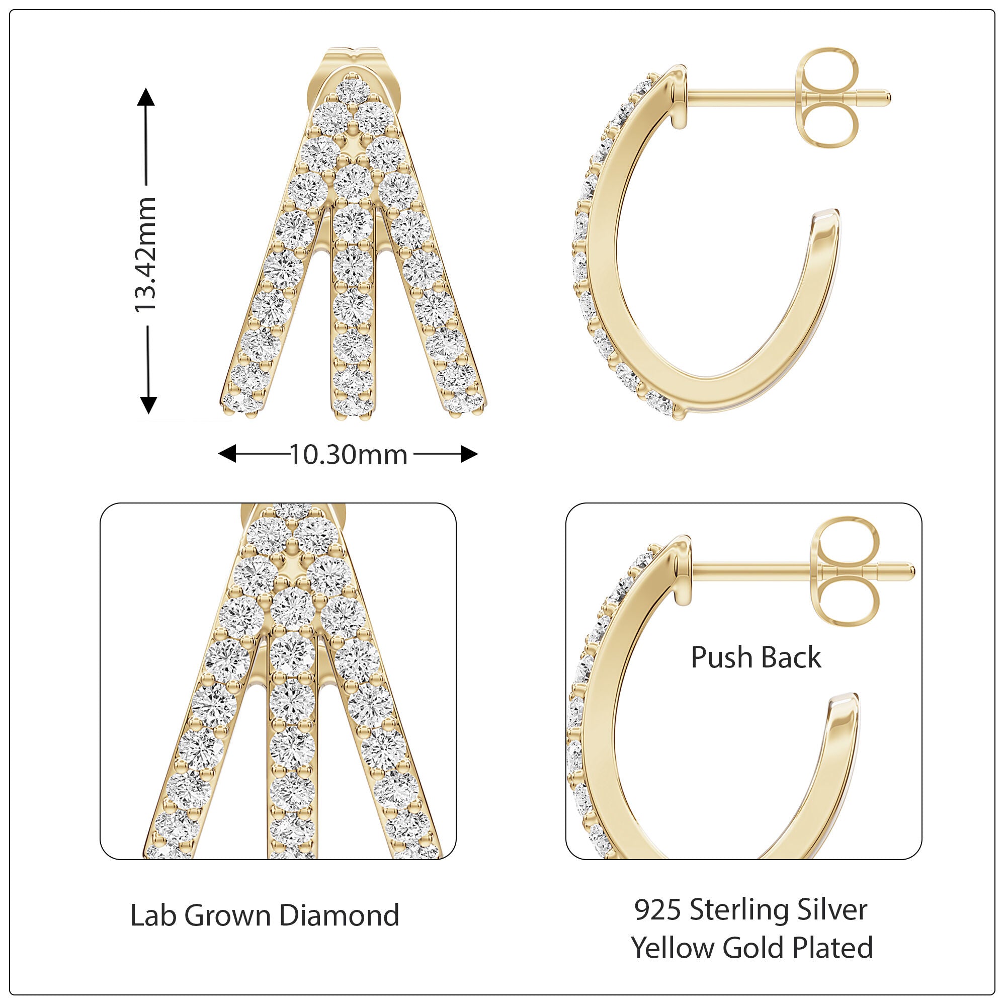 Trident Huggie Lab Grown Diamond Hoop Earrings