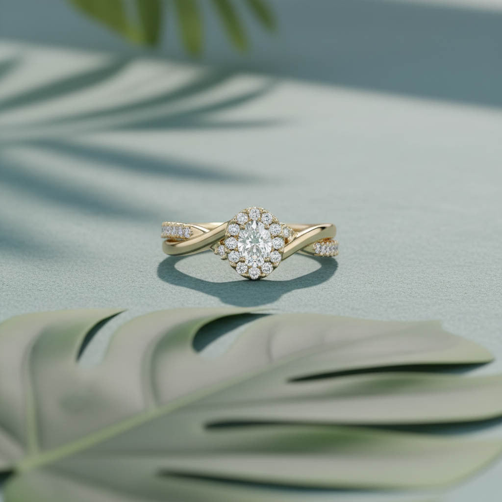 Halo Promise Lab Grown Diamond Ring Oval and Round