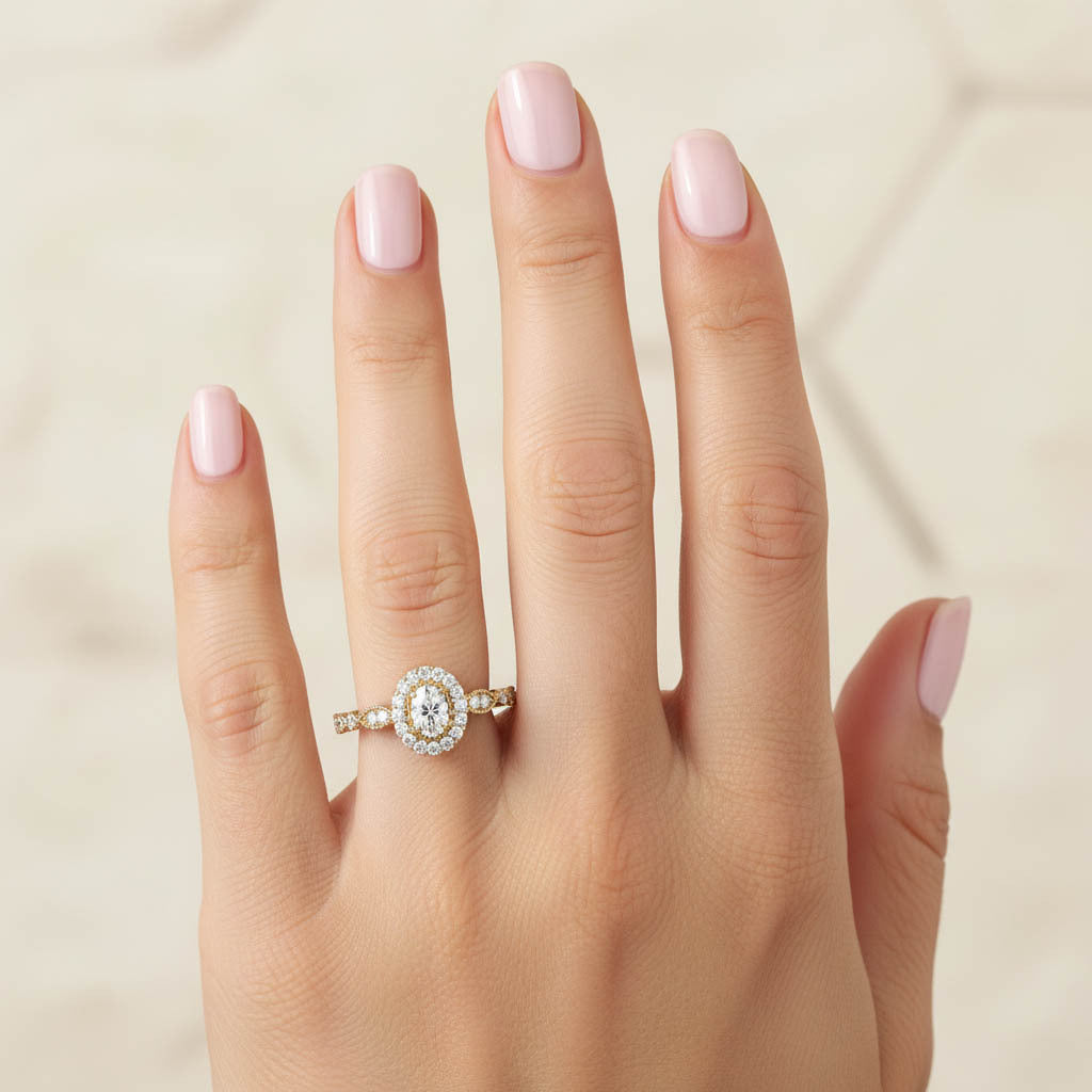 Art Dec Vintage Halo Promise Lab Grown Diamond Ring
