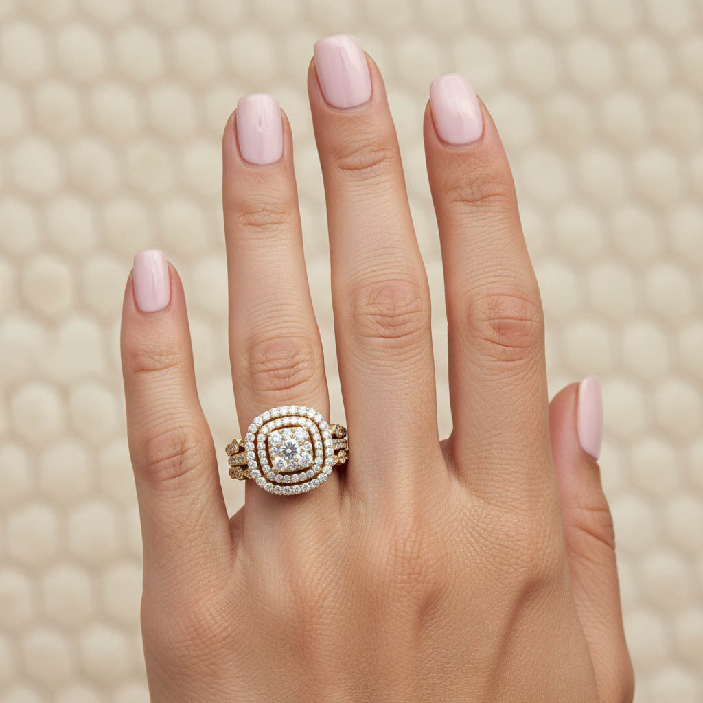 Art Deco Vintage Trio Set Lab Grown Diamond Ring