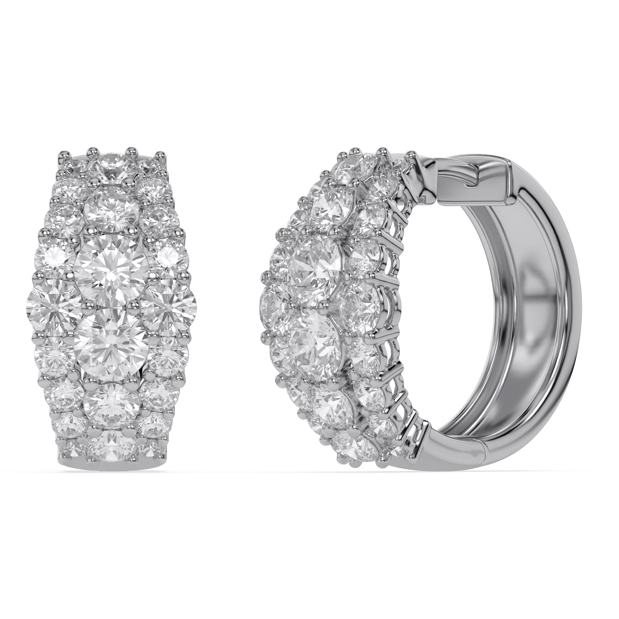 Triple Row Lab Grown Diamond Hoop Earrings