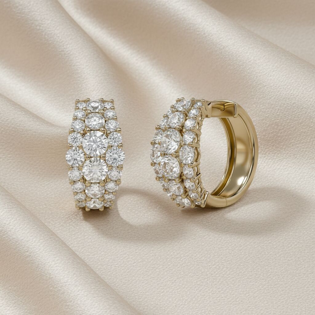 Triple Row Lab Grown Diamond Hoop Earrings