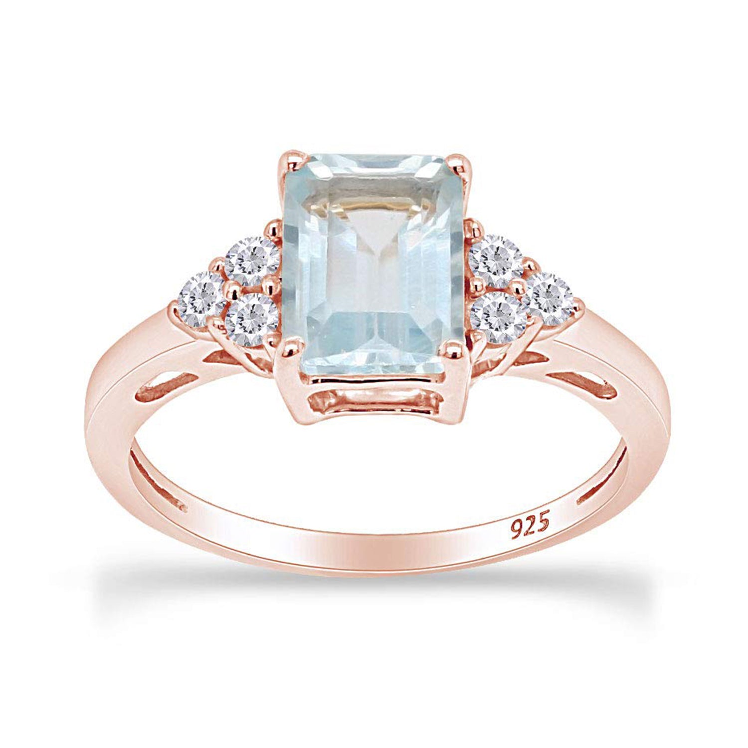 Simulated Blue Aquamarine with White Topaz Engagement Ring in 14K Gold Plated 925 Sterling Silver Jewelry