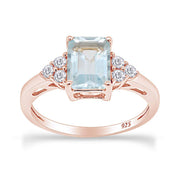 Simulated Blue Aquamarine with White Topaz Engagement Ring in 14K Gold Plated 925 Sterling Silver Jewelry