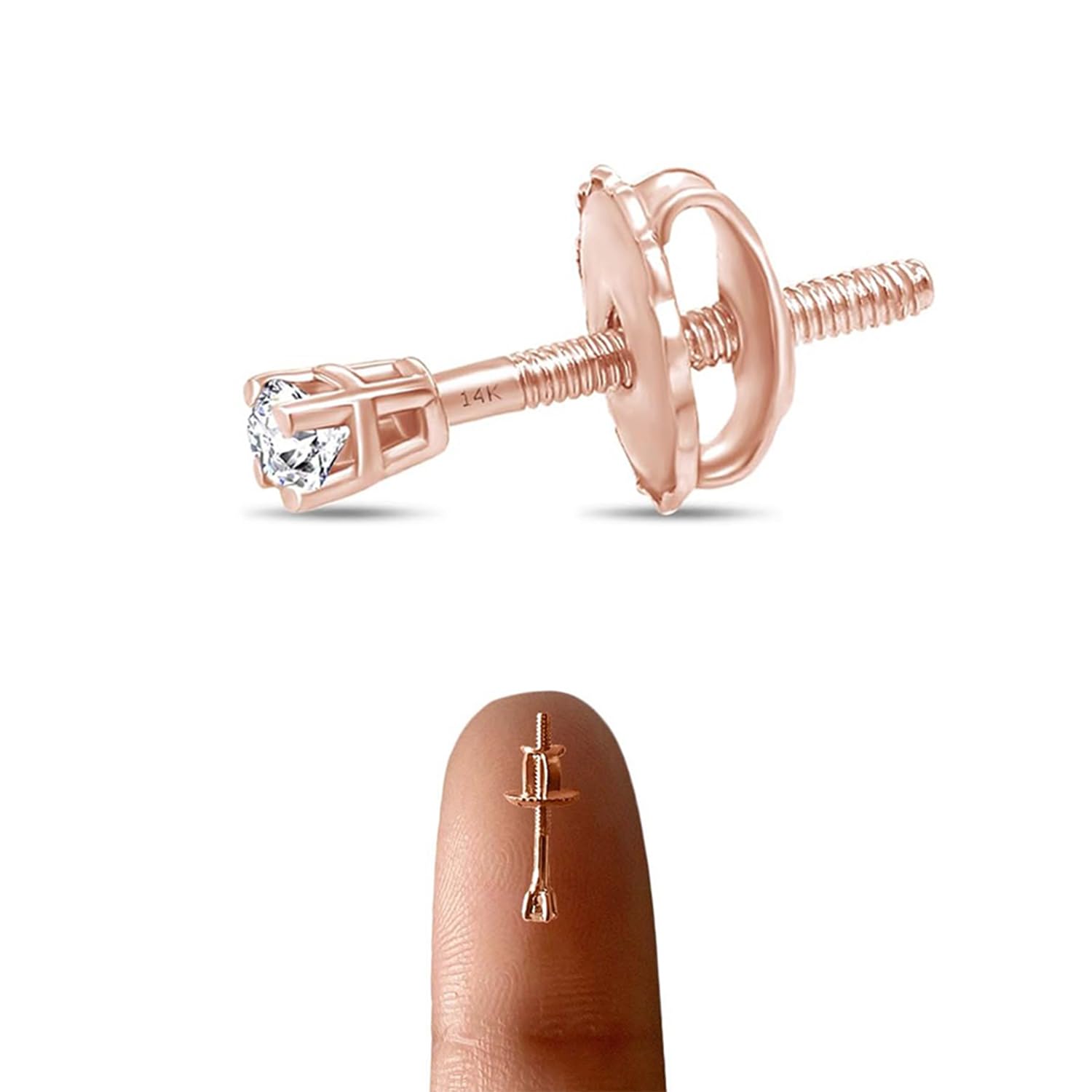 Natural Diamond Mini Stud Screw Back Earring in 14k Solid Gold | Cartilage Diamond Stud Earrings | Single or Pair | Very Small 1.7MM