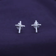Natural White Diamond Cross Stud Earrings For Women's In 14K Gold Over Sterling Silver (0.02 Cttw, I2-I3 Clarity)