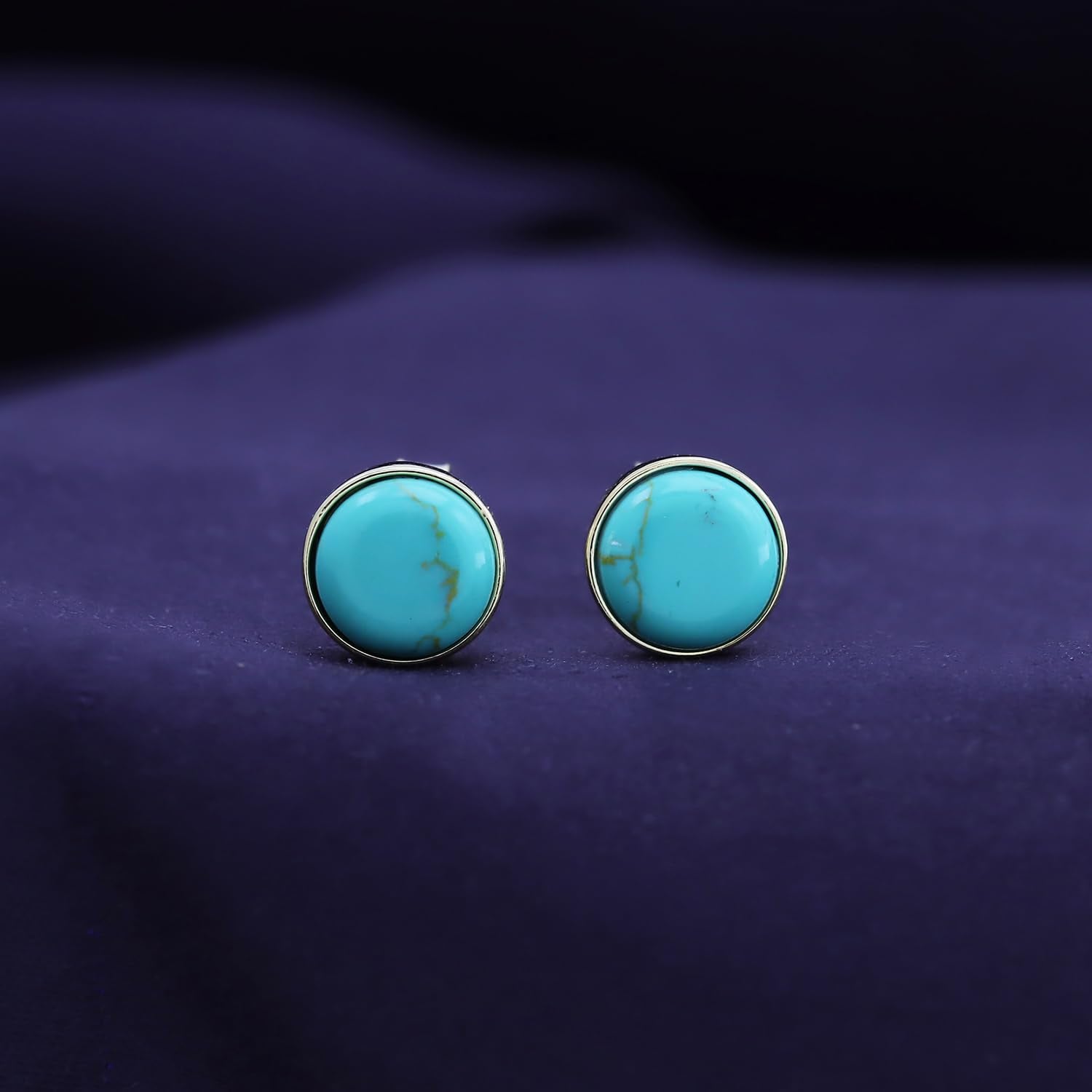 7MM Turquoise Gemstone Dome Button Stud Earrings Sterling Silver