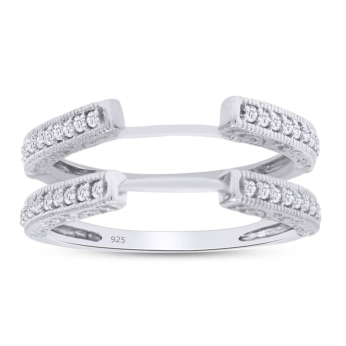 Round Lab Created Moissanite Diamond Cathedral Enhancer Guard Ring In 14K Gold Over Sterling Silver Jewelry For Women (G-H Color, 0.20 Cttw), Valentine's Day Gift For Her