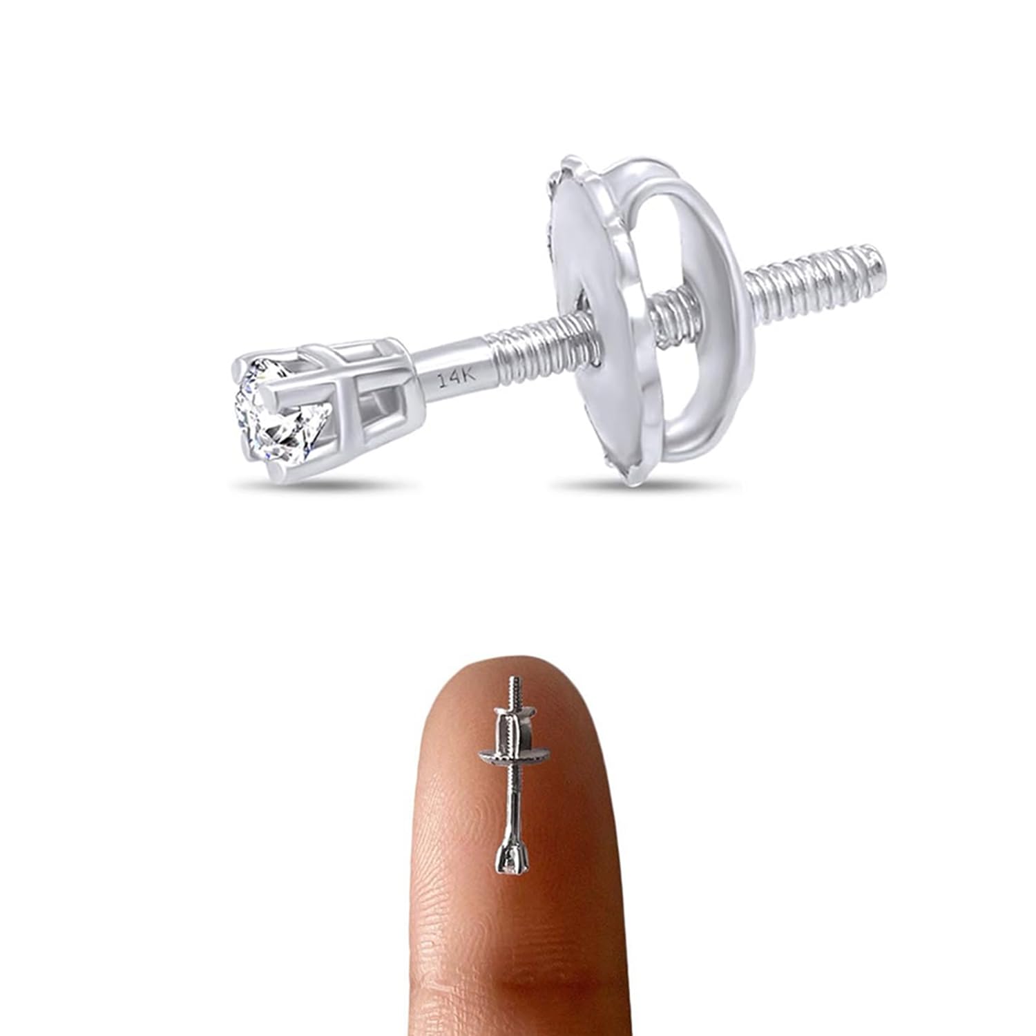 Natural Diamond Mini Stud Screw Back Earring in 14k Solid Gold | Cartilage Diamond Stud Earrings | Single or Pair | Very Small 1.7MM