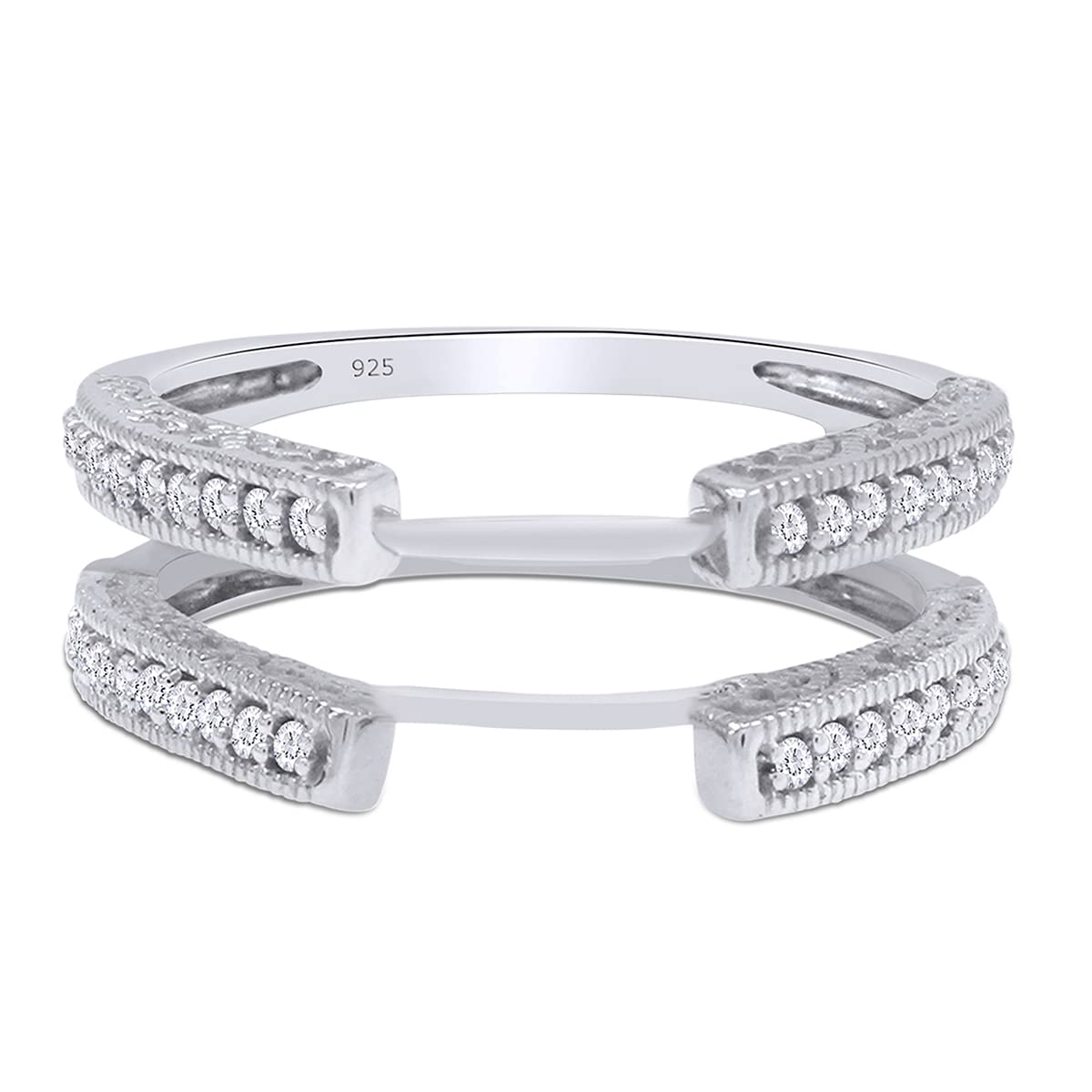 Round Lab Created Moissanite Diamond Cathedral Enhancer Guard Ring In 14K Gold Over Sterling Silver Jewelry For Women (G-H Color, 0.20 Cttw), Valentine's Day Gift For Her