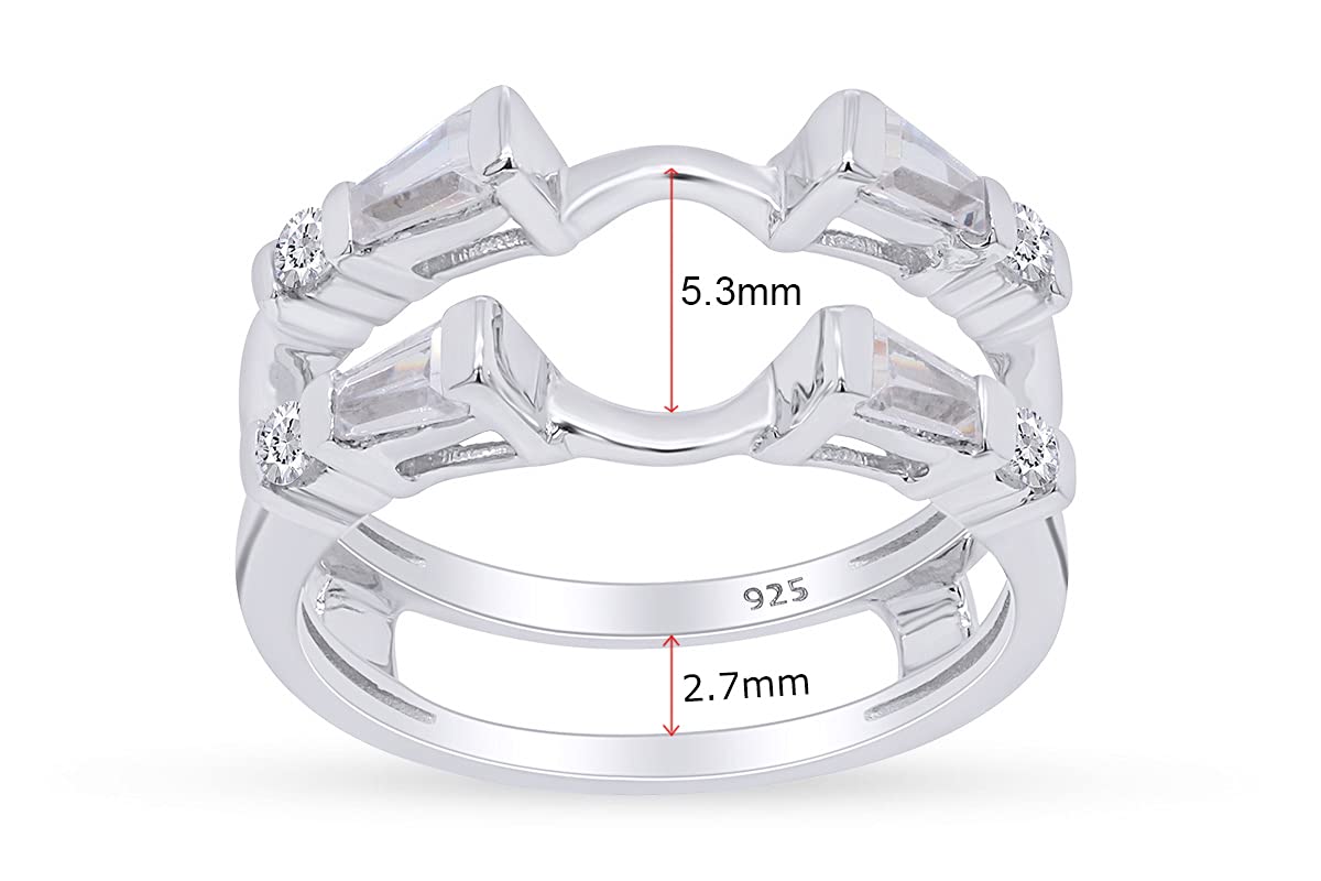 3/4 Carat Tapered & Round White Cubic Zirconia Enhancer Guard Ring In 14k Gold Over Sterling Silver (0.75 Cttw) Gift For Her