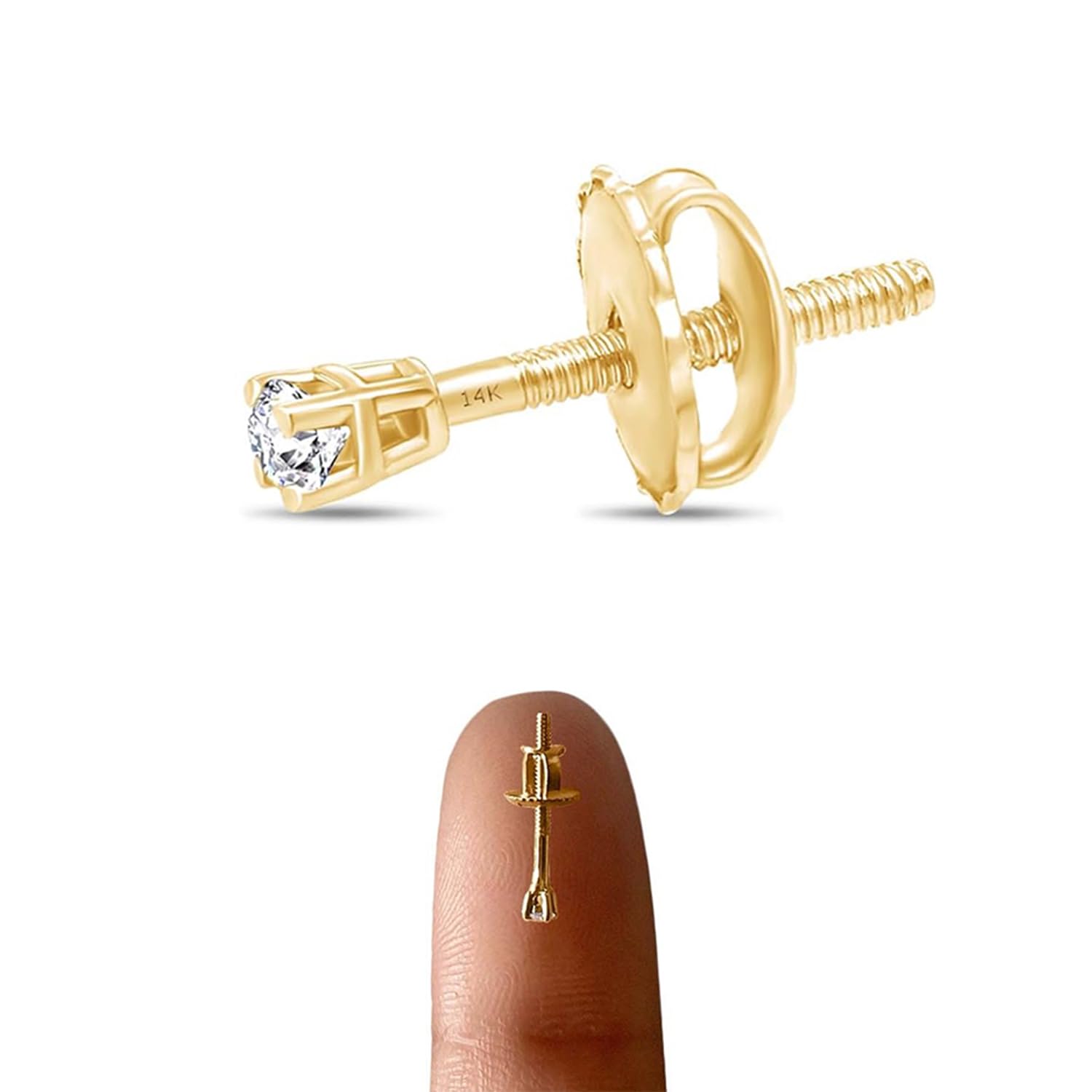 Natural Diamond Mini Stud Screw Back Earring in 14k Solid Gold | Cartilage Diamond Stud Earrings | Single or Pair | Very Small 1.7MM