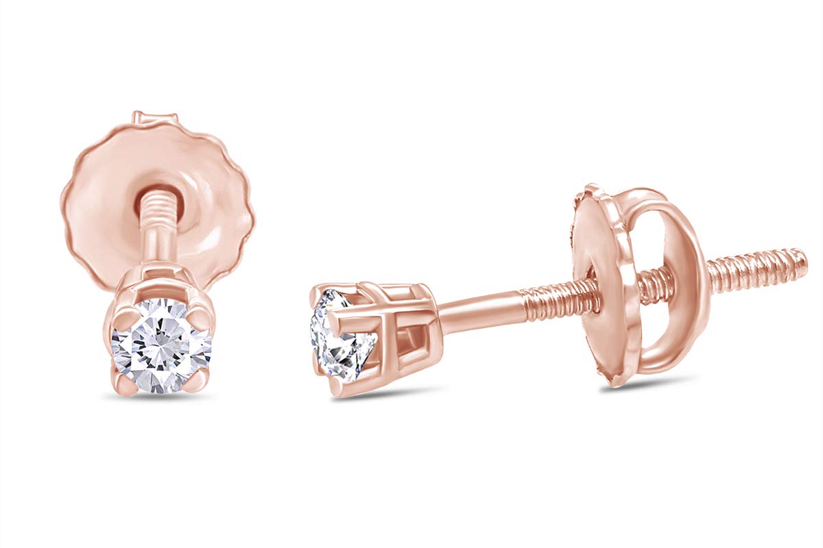 0.04 to 0.25 Carat Round Cut Natural Diamond Stud Screw Back Earrings in 14k Solid Gold Jewelry