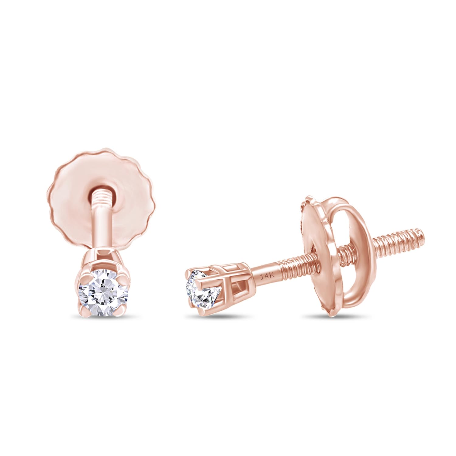 Natural Diamond Mini Stud Screw Back Earring in 14k Solid Gold | Cartilage Diamond Stud Earrings | Single or Pair | Very Small 1.7MM
