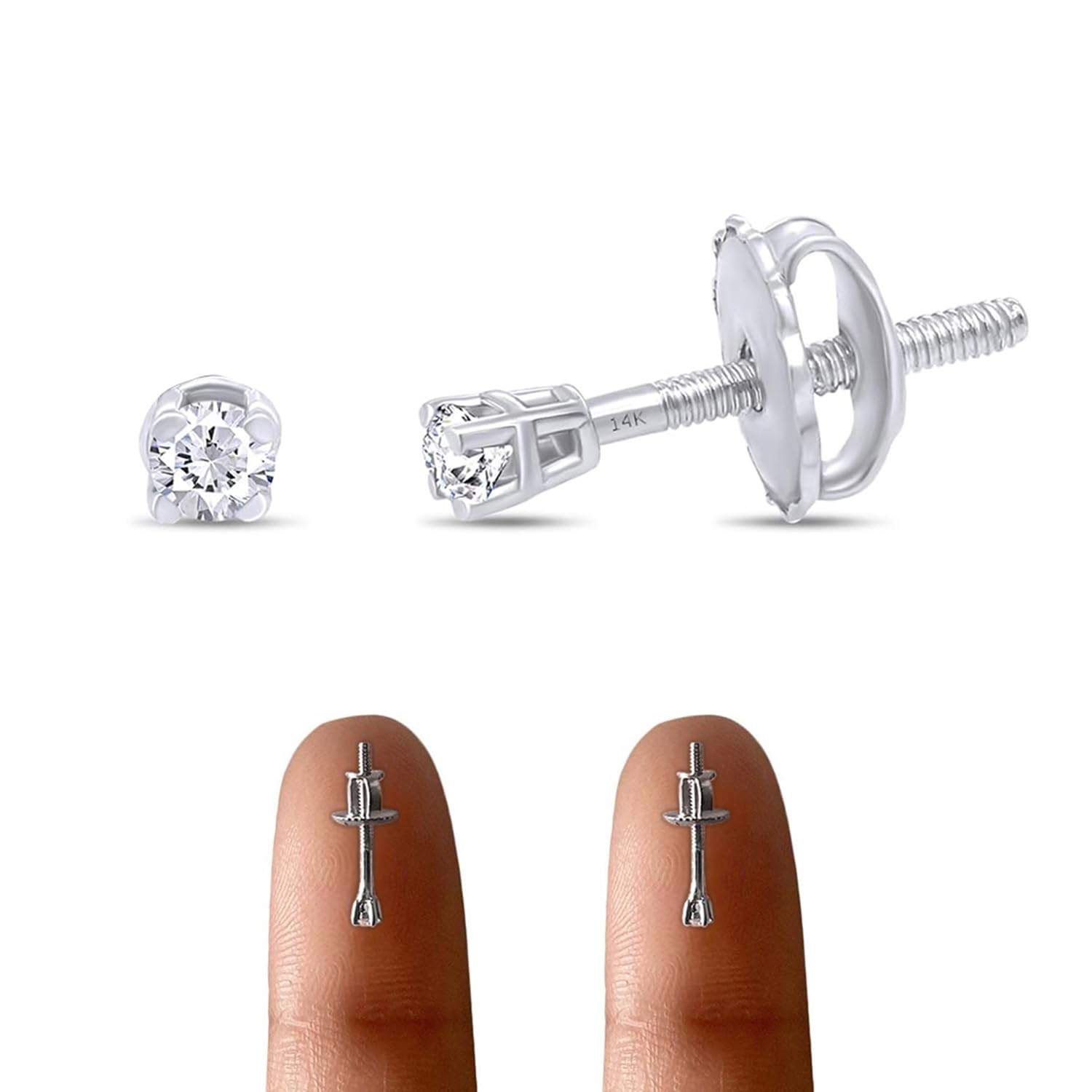 0.04 to 0.25 Carat Round Cut Natural Diamond Stud Screw Back Earrings in 14k Solid Gold Jewelry