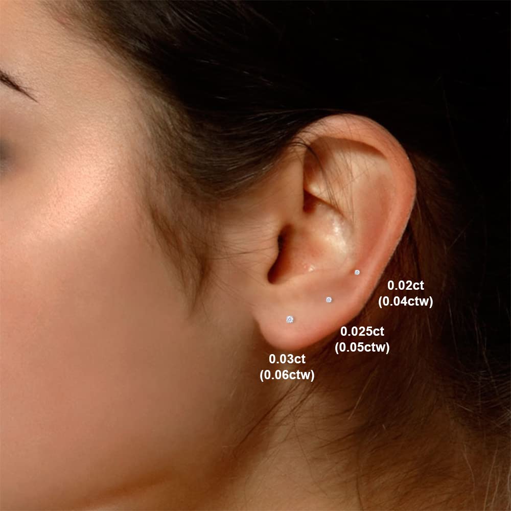 0.04 to 0.25 Carat Round Cut Natural Diamond Stud Screw Back Earrings in 14k Solid Gold Jewelry